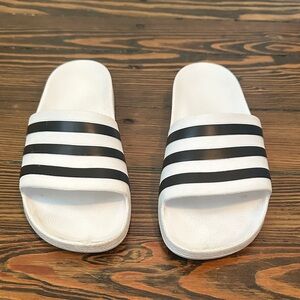 Adidas White Slide Sandals with Black Accents